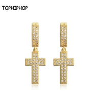 tophiphop cubic zirconia cross earrings bling gold silver copper material earrings hip hop rock jewelry mens womens