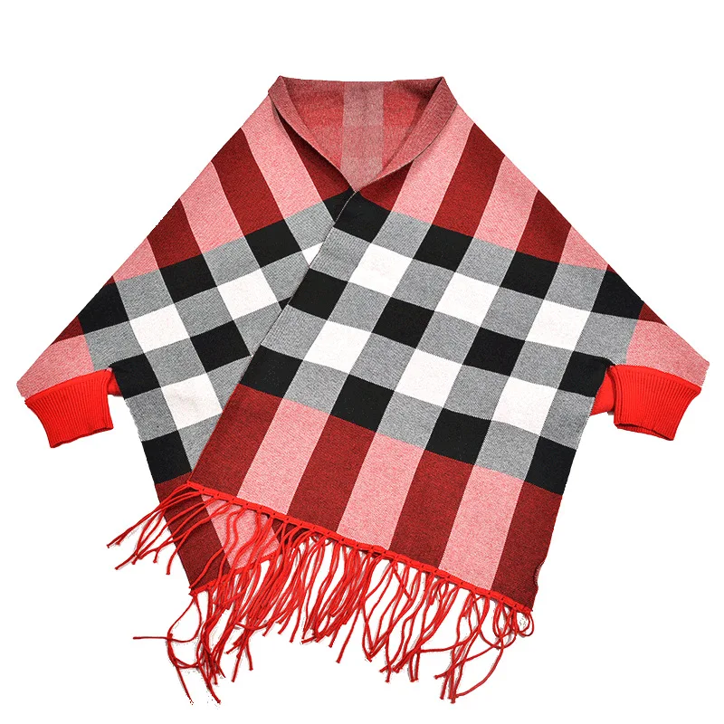 Плащ с кисточками шаль пальто женский осенний и зимний Корейский клетчатый