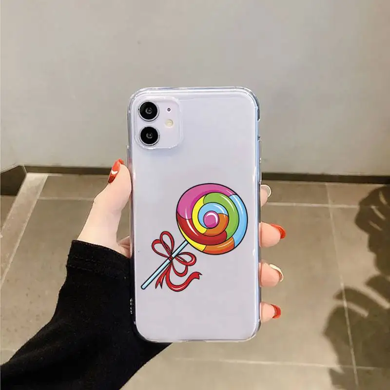 

Cartoon lollipop candy Phone Case Transparent for iPhone 6 7 8 11 12 s mini pro X XS XR MAX Plus