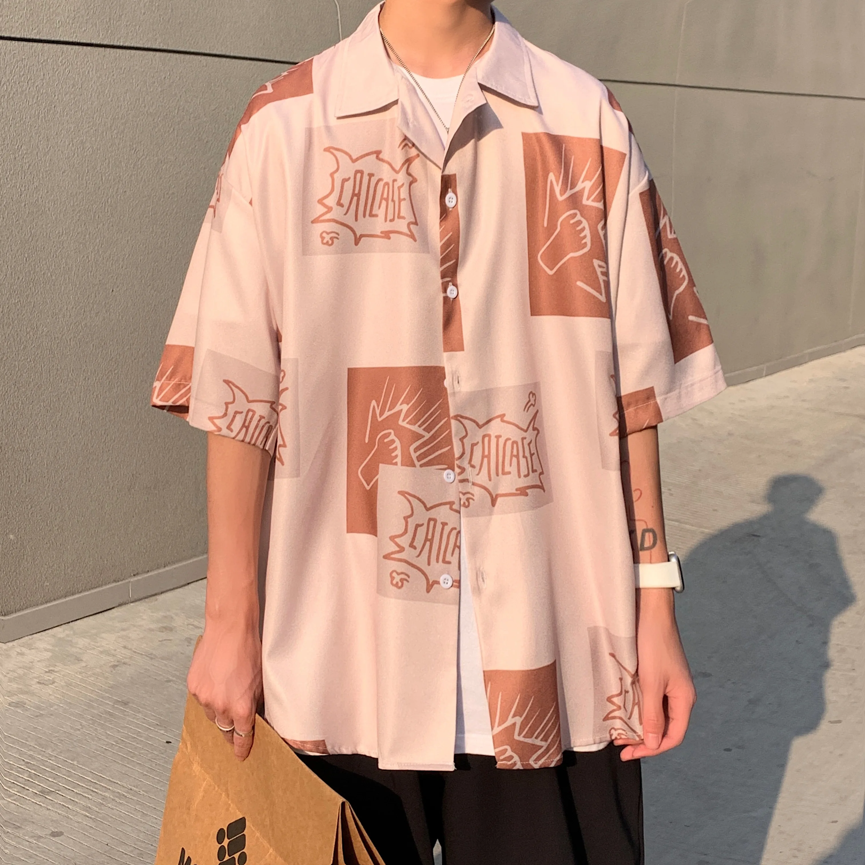 

Mens Harajuku Cartoon Graphic Shirt Hawaii Men's Shirt Korean Print Short Sleeve Shirt 2021 Summer Mens Fashion Clothing Trends