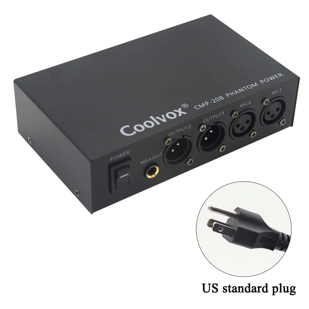 US standard Coolvox профессиональный DC 48v двойной смешанный внешний фантомный источник питания для конденсаторных микрофонов оборудование для записи музыки 100 V-250 V - Цвет: US standard