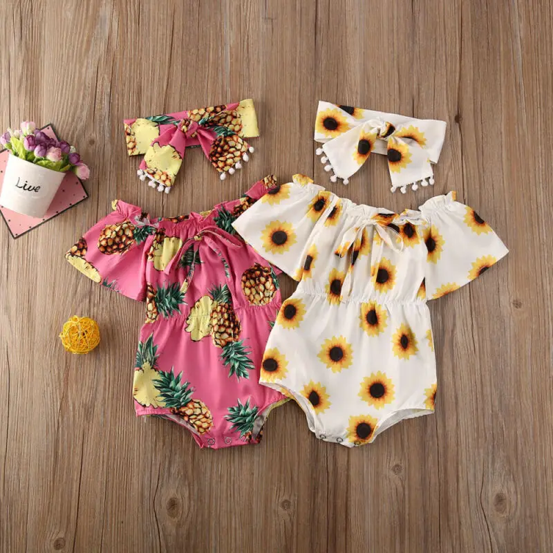 0-24M Newborn Infant Baby Girl Flower Romper Jumpsuit Playsuit 2PCS Outfits Clothes | Мать и ребенок