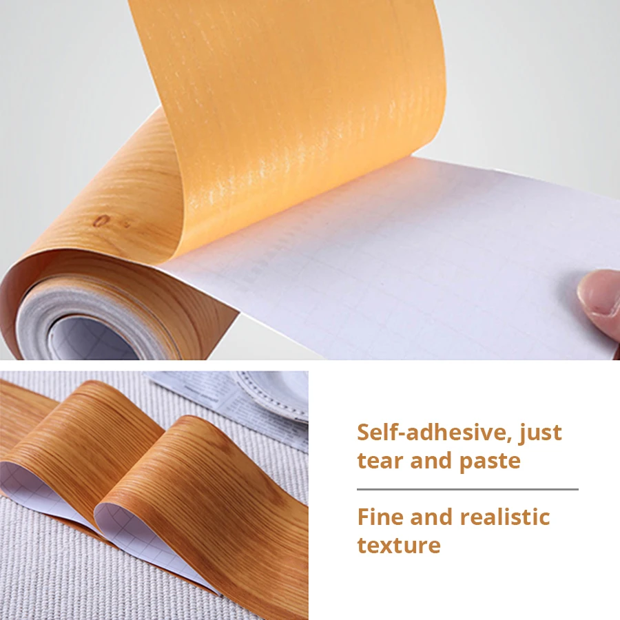 

Wood Self Adhesive Window Decal Living Room Floor Border Skirting Contact Paper Waterproof Waist Line Wallpaper Home Improvement