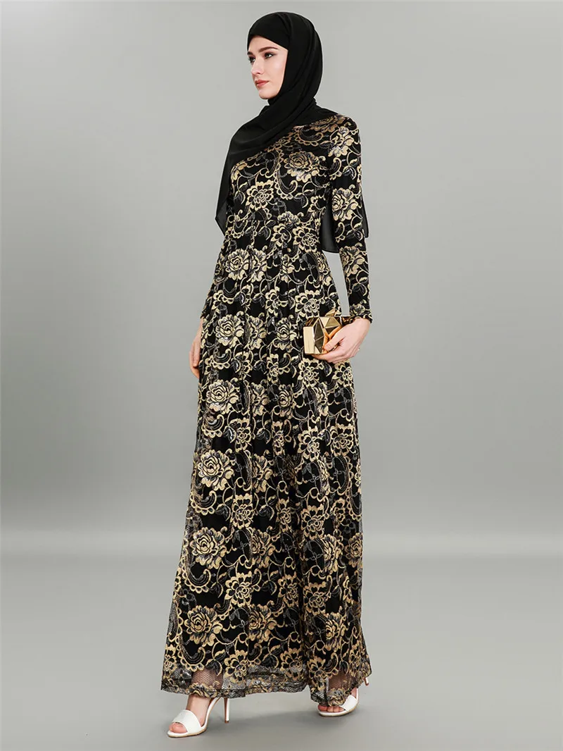 Мусульманское женское платье для выпускного бала Abaya высококачественное Золотое