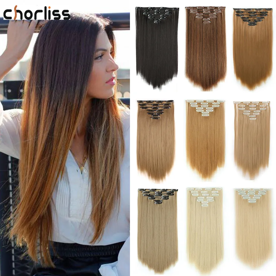 Синтетические пряди для наращивания волос 22 дюйма 7 шт./компл.|Синтетические