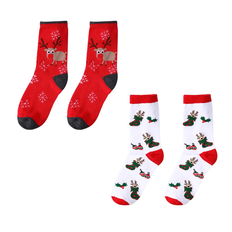 Set1 2 пар/лот, зимние женские носки, модные рождественские носки, носки с оленем Давида, хлопковые носки с героями мультфильмов, теплые женские носки, подарок на Рождество - Цвет: Set1