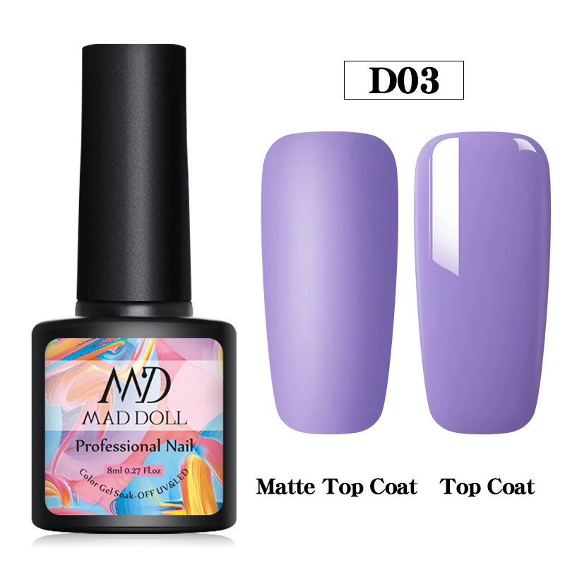 D03 MAD DOLL 8 мл матовый Цветной Гель-лак для ногтей Чистый Розовый Серый Цвета замочить УФ Гель-лак для ногтей для дизайна ногтей DIY Дизайн лак - Цвет: D03