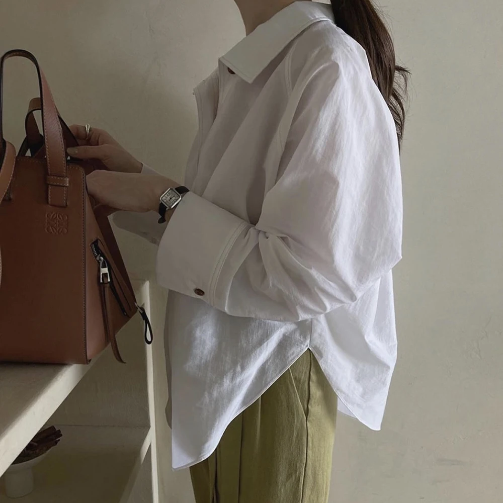 

Autumn New 2021 Solid Color Lapel Long Sleeve Women's Clothing Blouse Korean Fashion Simplicity Casual Loose Single-breasted