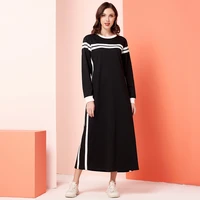 summer womens casual dress black white patchwork striped o neck long sleeve sport college style maxi dresses