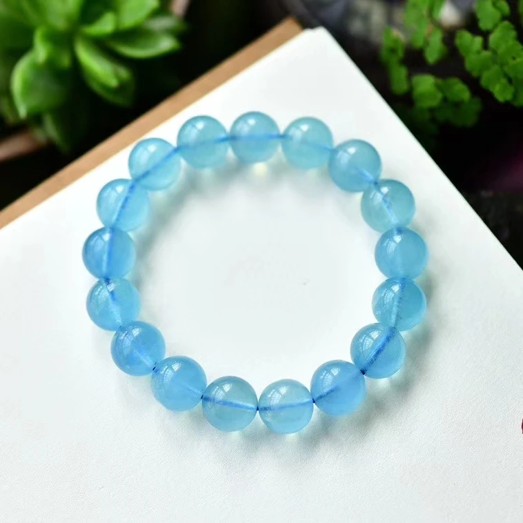 

Natural Blue Aquamarine Clear Round Beads Bracelet Women Men Ice Aquamarine Jewelry Crystal Healing 8mm 9mm 10mm 11mm AAAAA