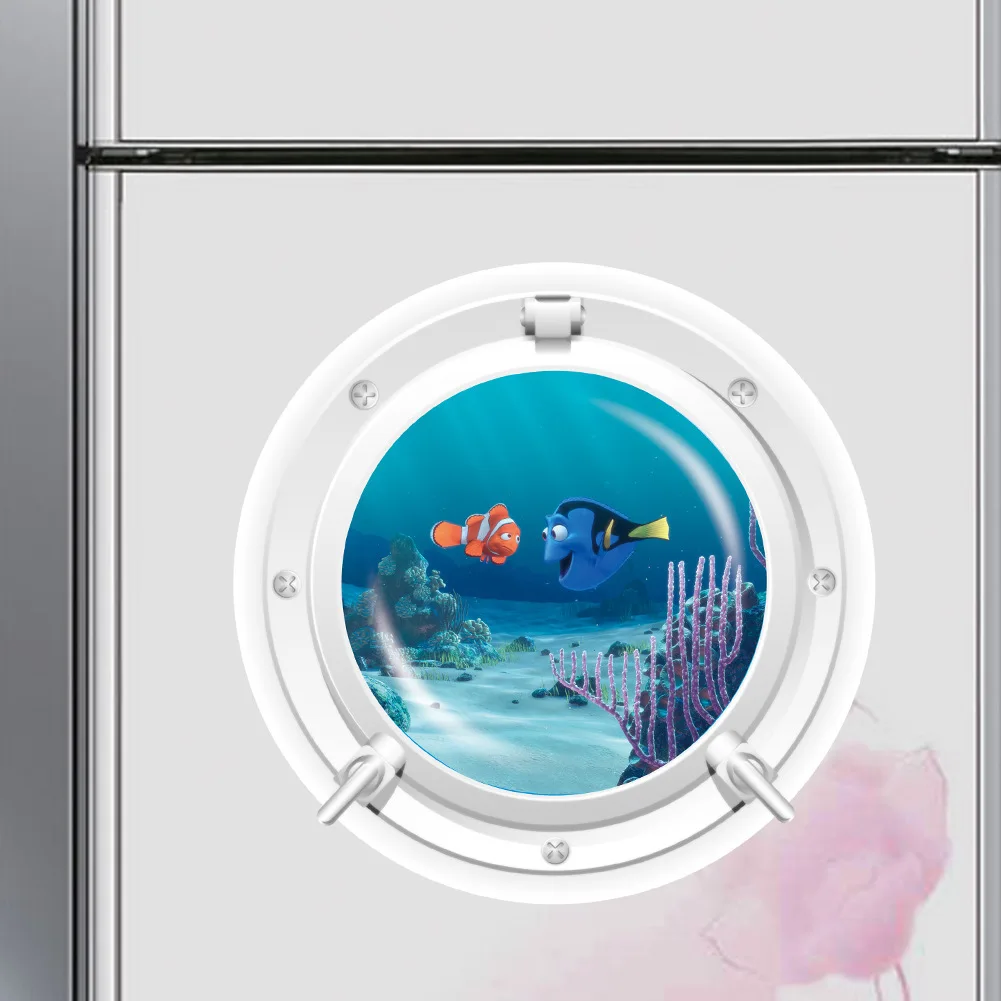 

Cute Shark Coral Fish Turtle Sea World Animals 3D Window Submarine Home Decor Wall Sticker for Washroom Living Room Decal Xmas