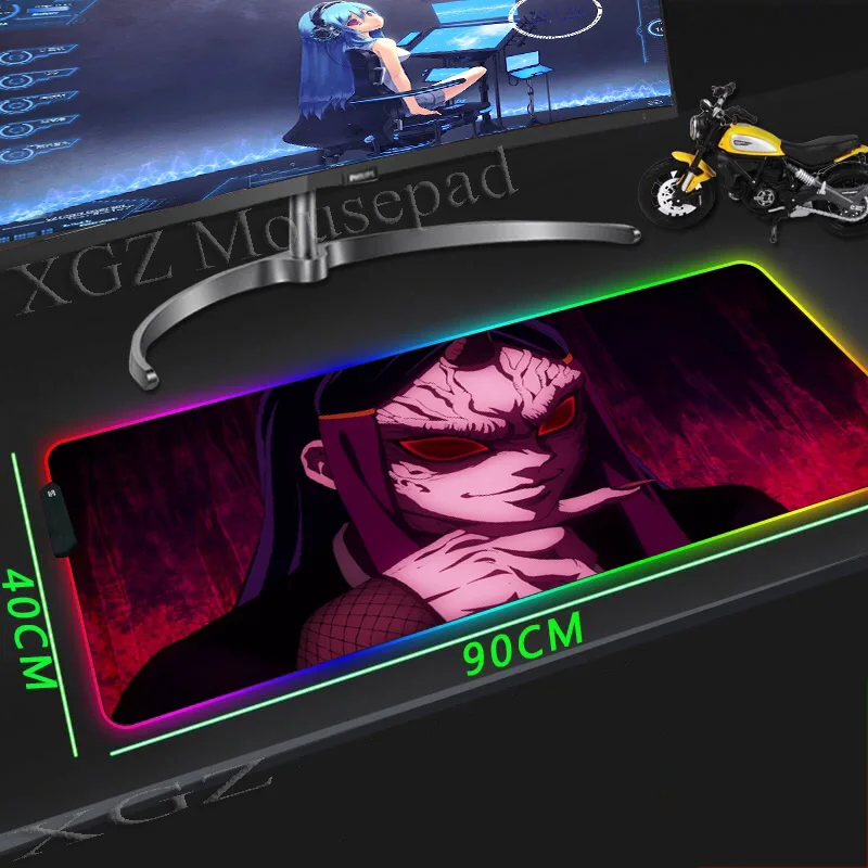 Большой игровой коврик для мыши XGZ с японским аниме RGB черный застежкой на края
