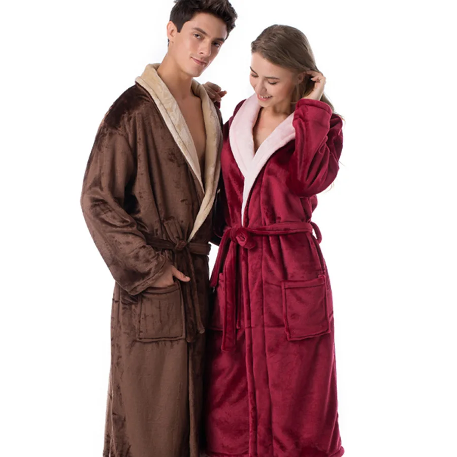 Халат фланелевый для мужчин и женщин двойное сочетание цветов супермягкий