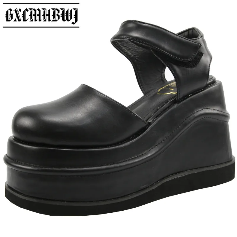 

GXCMHBWJ Summer Women Platform Sandals Punk Goth Cover Toe Wedge Thick Bottom Lady Shoes Hook Loop Design Super High Heel Sandal