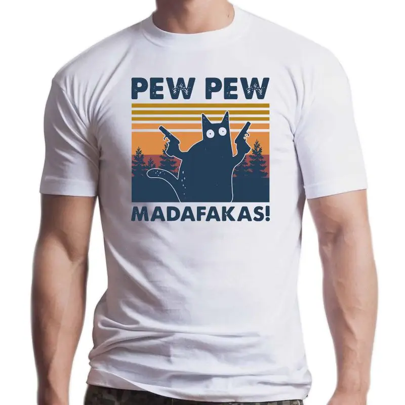 

Новинка, Мужская футболка Pew Madafakas, крутая Летняя мужская футболка с коротким рукавом и принтом черной кошки, винтажные модные футболки, улич...