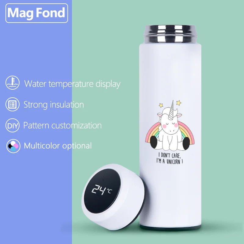 Unicorn 500ML Thermos Vacuum Flasks Temperature Display Stainless Steel Water Bottle Travel Coffee Tea Mug Cup Warm | Дом и сад