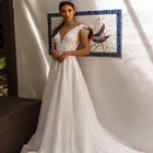 Новый дизайн, v-образный вырез, искусственные цветы, ТРАПЕЦИЕВИДНОЕ блестящее Тюлевое свадебное платье, свадебные платья, Vestido De Noiva