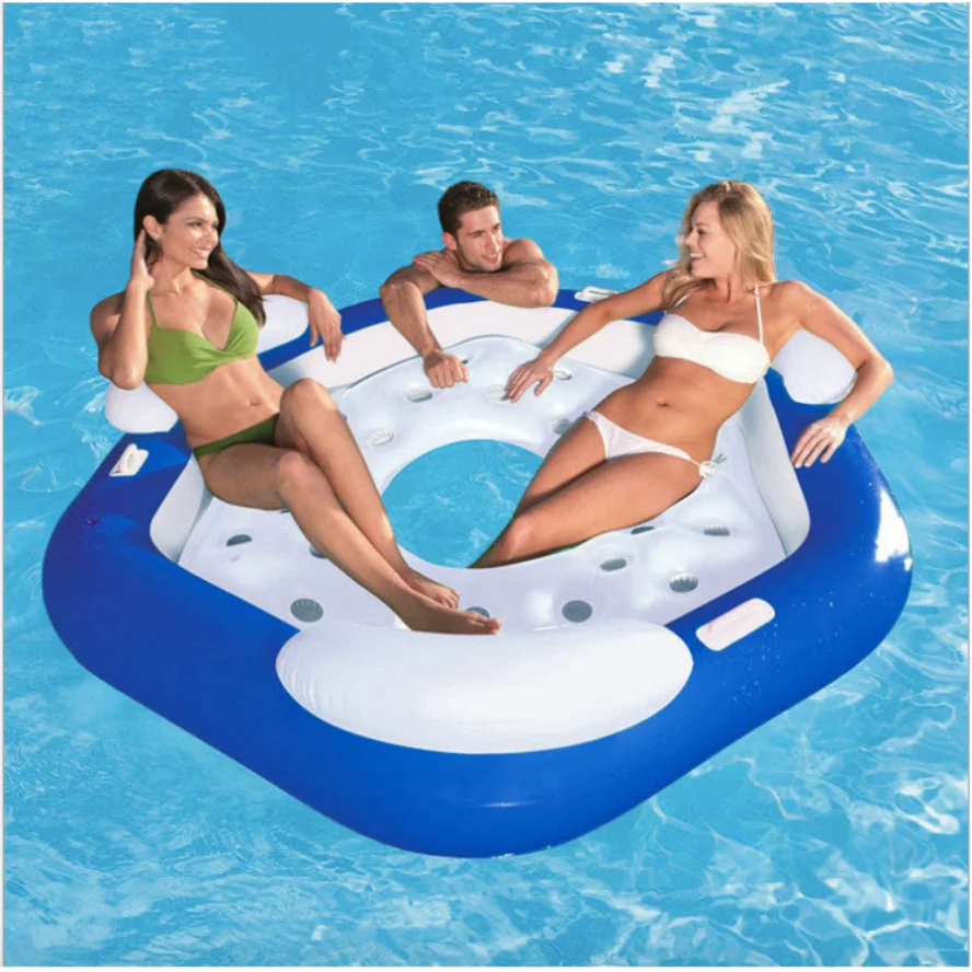 Three people inflatable floating island adult 3 people floating row floating bed inflatable bed water supplies