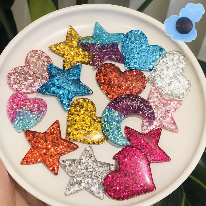

50Pcs Wholesale Mix Stars Moon Heart-shaped Resin Shoe Charms Shoe Buckle Decoration Fit Croc Backpack Adult Party Gifts