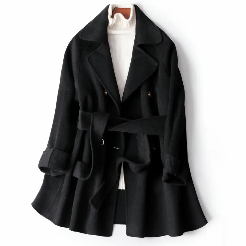 

Autumn High Quality 100% Wool Coat Alpaca Warm Winter Coat Women Black Long Wool Coat Office Lady Slim Female Overcoat