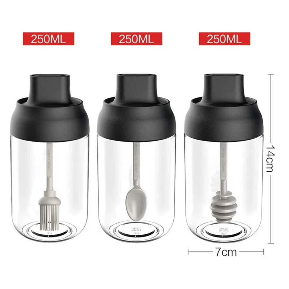 

3 Pcs Seasoning Bottles Set Glass Condiment Storage Containers Condiment Pot Spice jar with Spoon Honey Pot Oil Brush Bottle