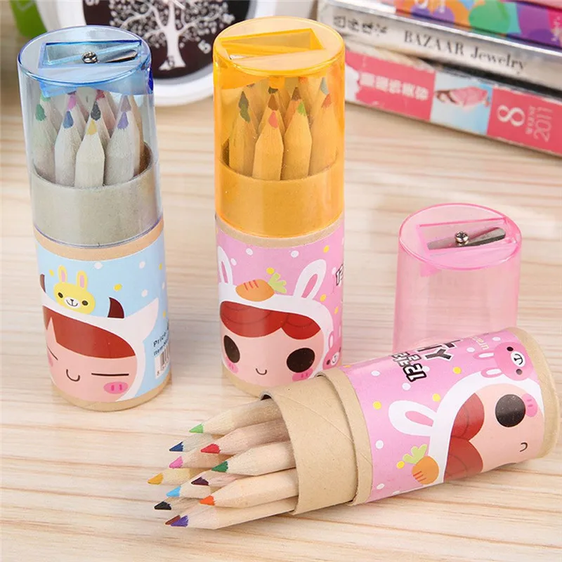 Набор цветных карандашей из натурального дерева 12 шт./компл. с точилкой для