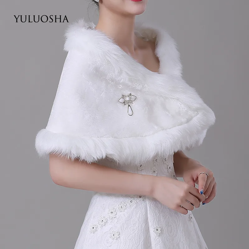 YULUOSHA осенне-зимнее Новое Белое Женское теплое плюшевое свадебное пальто