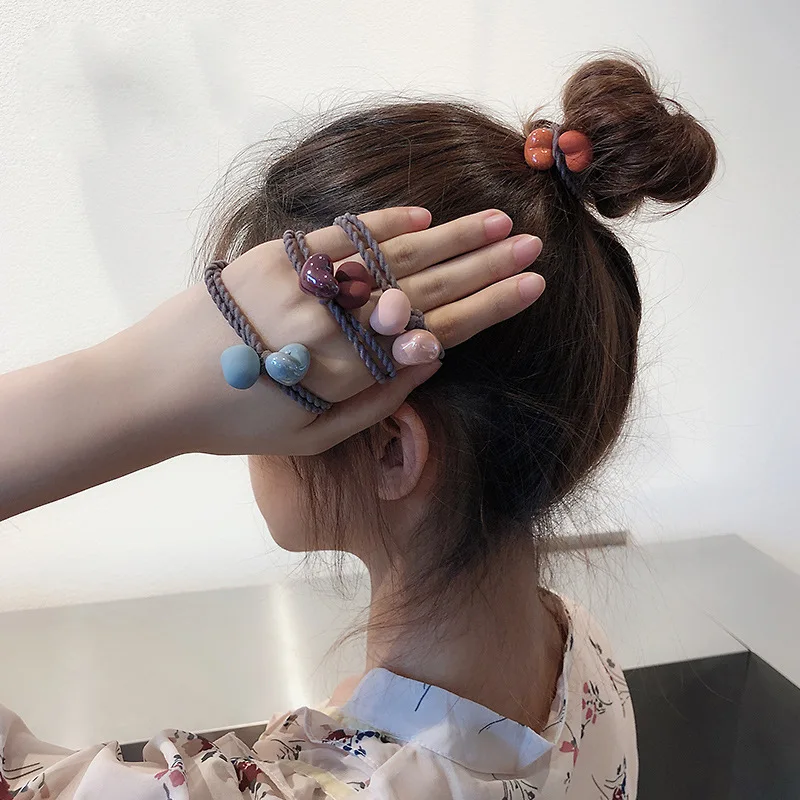 Elastic Headband Matte Resin Love Heart Nylon Bright Light Rubber Kid Girl Scrunchie Hair Accessories