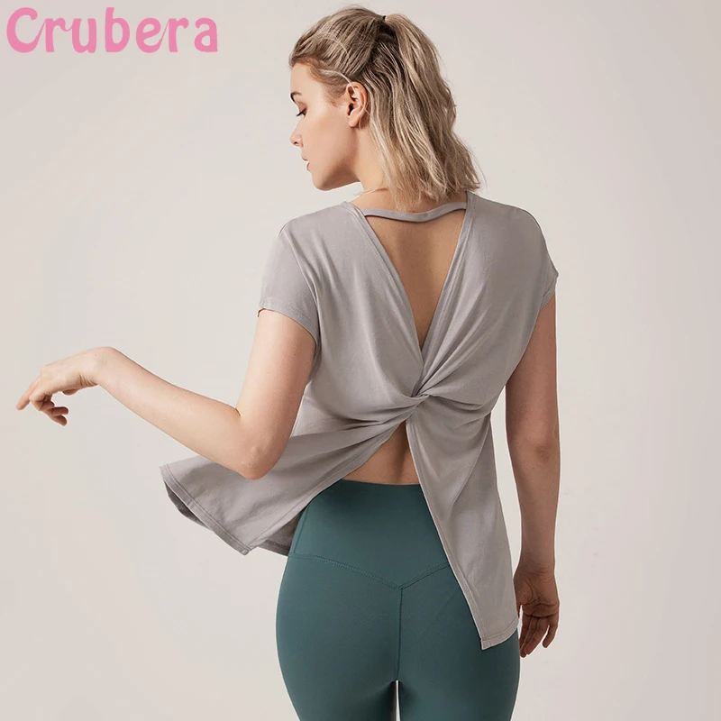 

CRUBERA Blouse Loose Quick-Drying Fitness-Training Summer Breathable Sports Vest Women Running Yoga Short-Sleeved T-Shirt