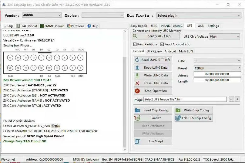 Новые оригинальные легкий джтаг плюс UFS BGA 254 розетка/памяти на носителе EMMC 254(EMMC +