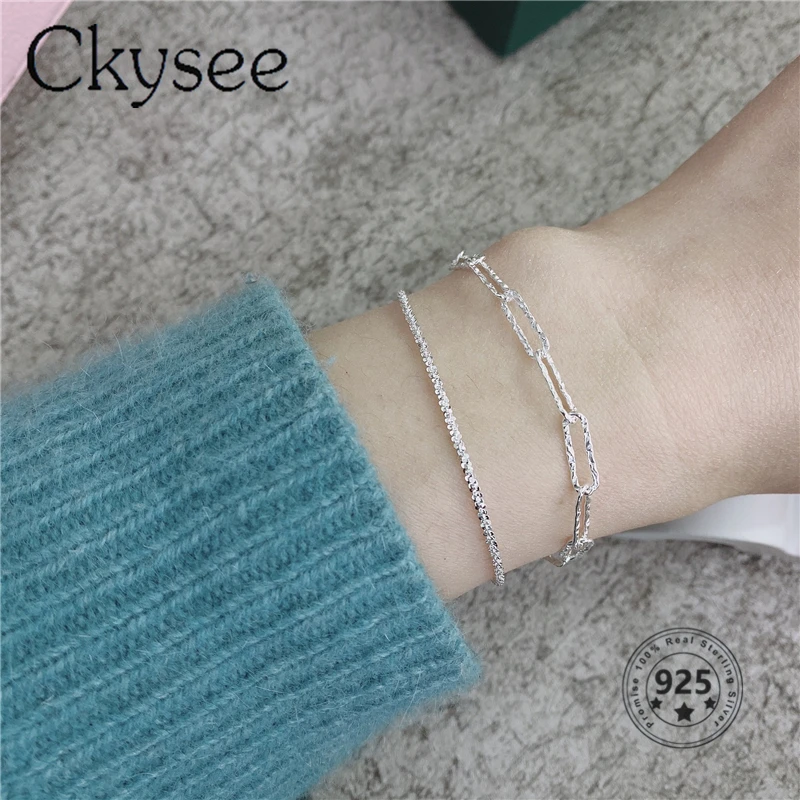

Новые корейские браслеты Ckysee из стерлингового серебра S925 пробы, дизайнерская блестящая цепочка для женщин, женский браслет, летняя бижутер...