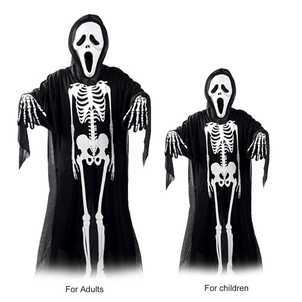 

Skull Skeleton Ghost Cosplay Costume Adults Kids Halloween Carnival Masquerade Fancy Dress Clothes+Skull Devil Mask+Gloves