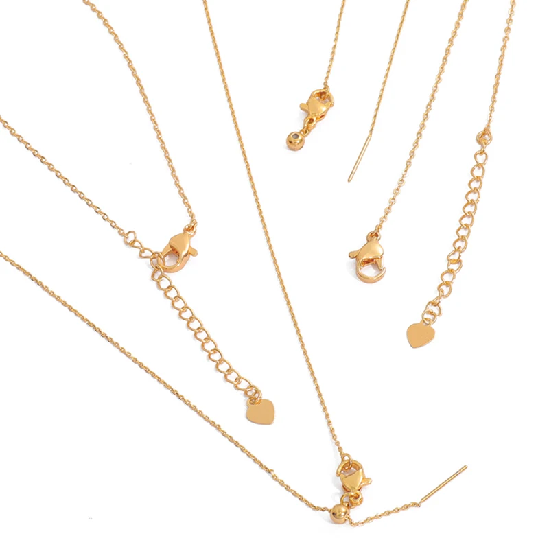 

1Piece 18K Gold Plated 18cm+5cm Extend Bracelet 45cm Chains Necklace Copper Jewelry For Women Kids Girls Fashion Colier Gift
