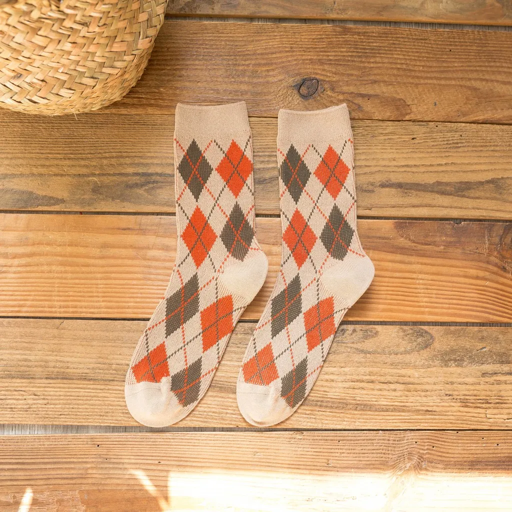 Забавные зимние носки унисекс женские ромбовидные цветные вязаные для пола
