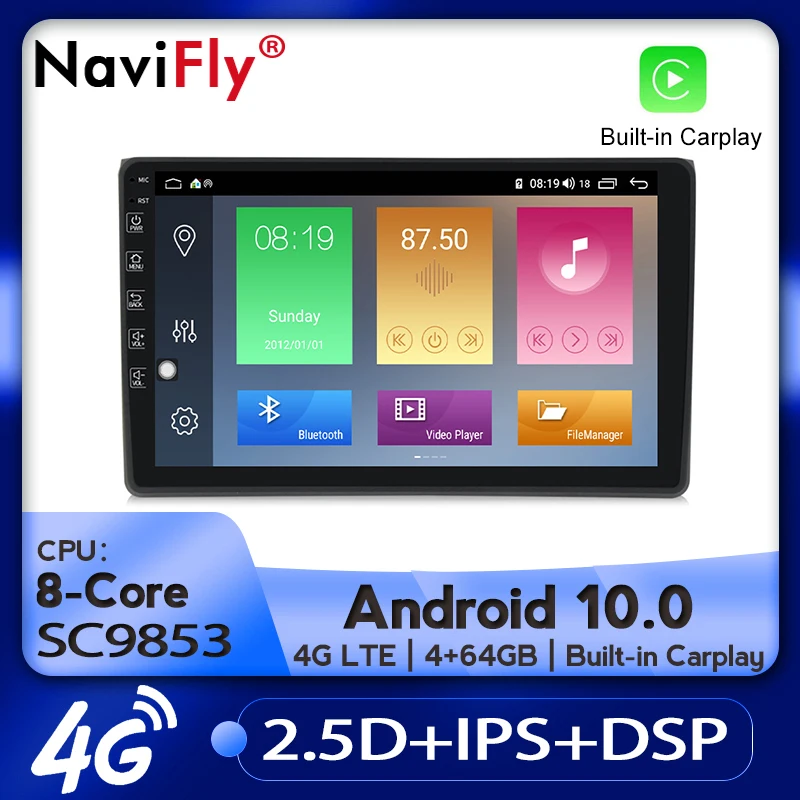 Автомагнитола NaviFly мультимедийный видеоплеер с GPS навигацией Android 10 0 4 Гб + 64 ГБ для