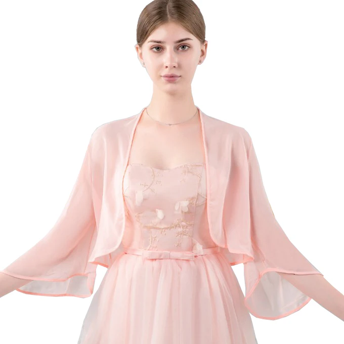pink peach Популярный свадебный черный красный серый Румяна шифоновые накидки обертывание Свадебная мода Болеро с длинными рукавами вечернее Болеро пиджак для выпускного женщины - Цвет: pink peach