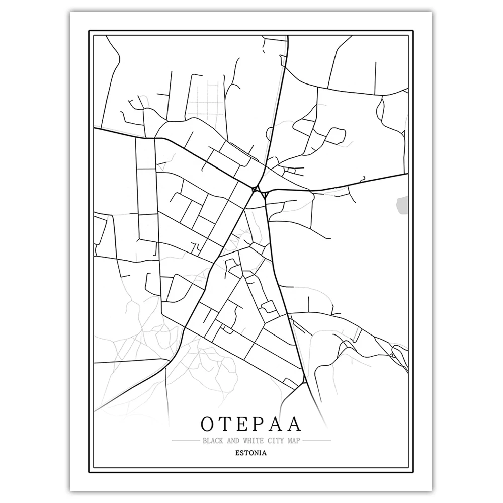 Черно-белая карта мира, Таллинн, Саку, Тарту, вилянди, гостиная, домашний декор, настенные художественные рисунки, панно, картины - Цвет: Otepaa