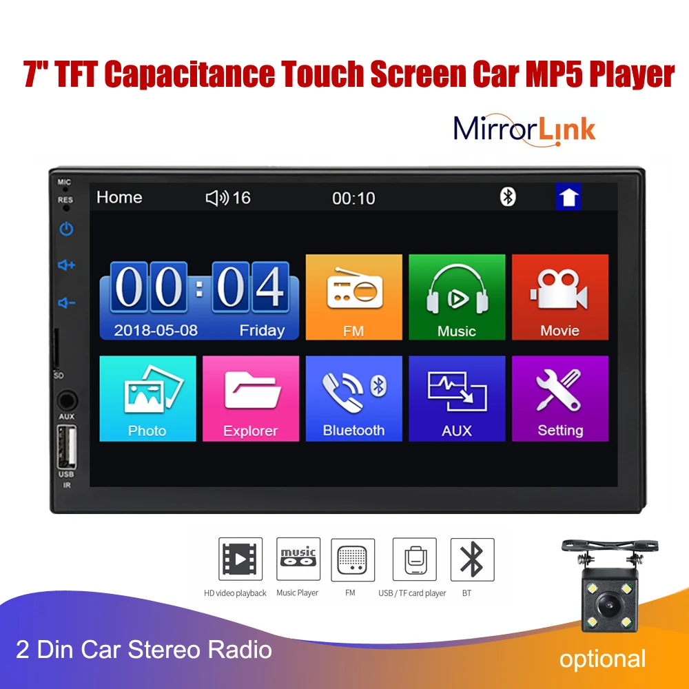 Автомобильный MP5-плеер с емкостным сенсорным экраном 7 дюймов TFT Bluetooth FM-радио