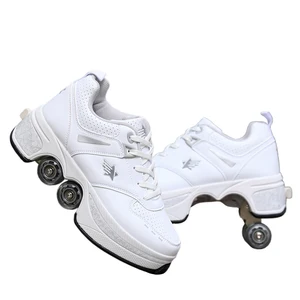 Pu Leather Kids 4 Wheels Roller Skate Shoes Casual Deformation Parkour Sneakers Skates For Rounds Ad