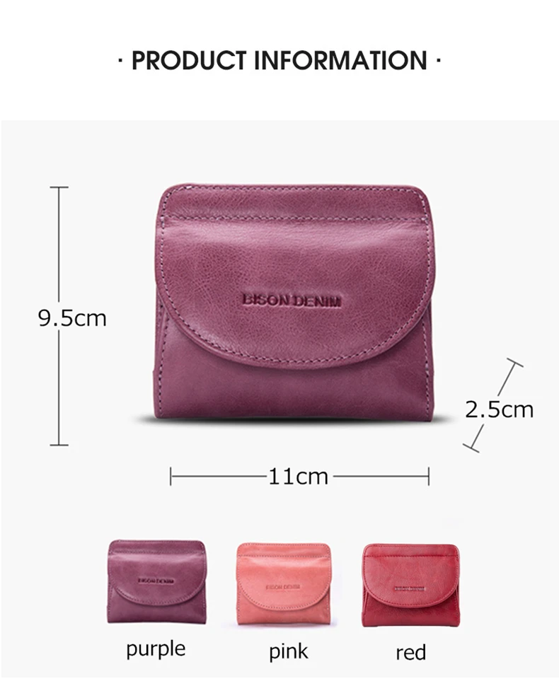 BISON DENIM, Женский кошелек из натуральной кожи, модный держатель для карт, Женский кошелек для монет, мини клатч, сумка для денег для девочек, B3274