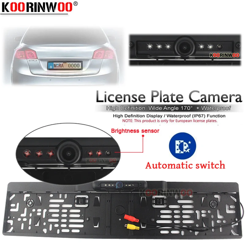Koorinwoo Wireless European License Dynamic Trajectory Camera Rear view IR Night Vision with 7 Inch Car Monitor Mirror Bluetooth |