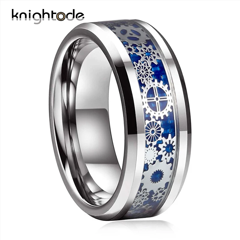 8mm Blue 8/6 мм Для мужчин Для женщин обручальное кольцо механического Шестерни колеса Вольфрам кольцо скошенными краями с красным фиолетовый, черный синий углеродного волокна инкрустация - Цвет основного камня: 8mm Blue