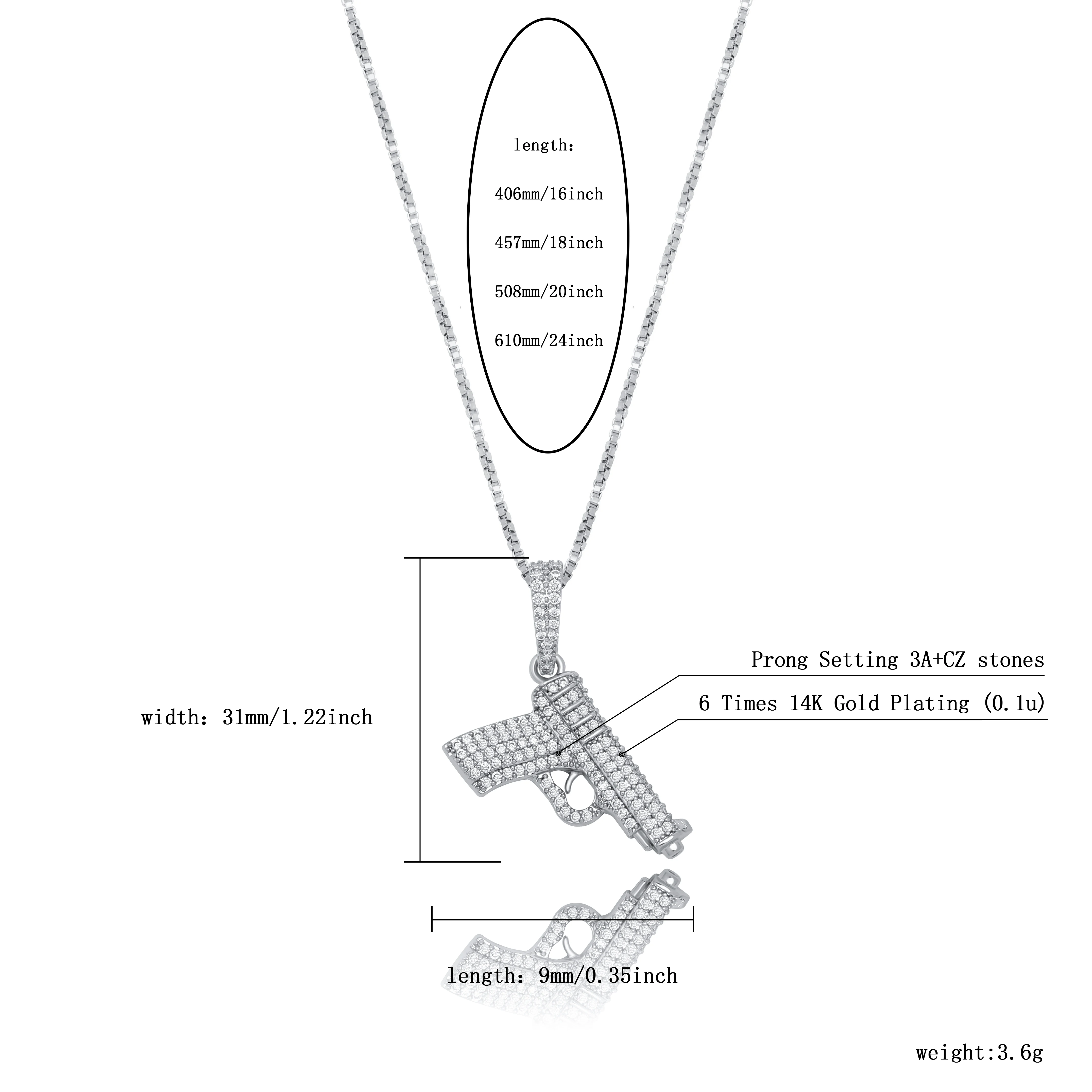 Новый кулон и ожерелье JINAO в стиле хип хоп сверкающий с пистолетом циркониевое