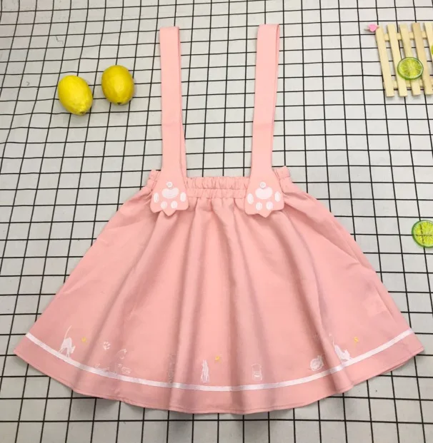 Pink AS PHOTO 6 Японская Корейская юбка на подтяжках с вышитым котом в стиле Лолиты; Студенческая форма; мини-юбка с высокой талией; летняя юбка-пачка; Новинка - Цвет: Pink AS PHOTO 6