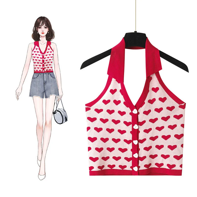 

Женский свитер без рукавов Casusl, тонкий трикотажный красный свитер с V-образным вырезом, лето 2021