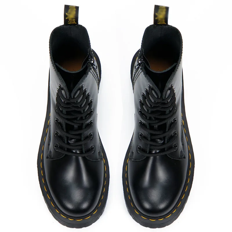 CEVABULE Women Martin Boots Genunie Leather Thick Heel Platfrom Martin Boots Boots Women Side Zipper Boots Leather Boots