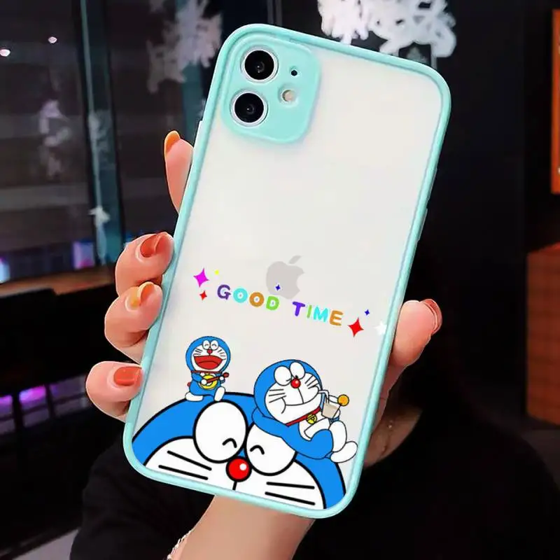 

Cute Cartoon Doraemon Robot cat Phone Case Matte Transparent for iPhone 7 8 11 12 s mini pro X XS XR MAX Plus cover funda