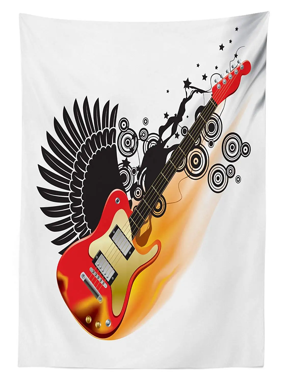 Музыкальная уличная скатерть бас гитара с крыльями в пламени и спирали рок н ролл