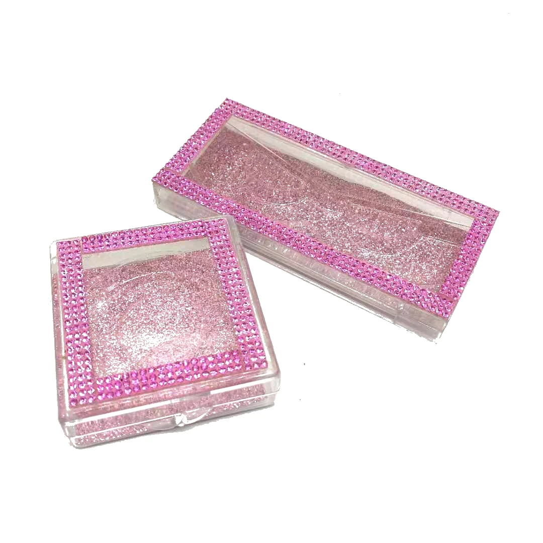 

Wholesale pink Plastic Eyelash Case Diamond Eyelash Packaging Rectangle 5D Eyelash 25mm eyelash lashes Case