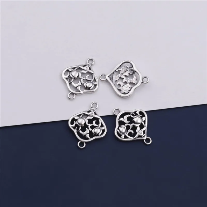 

925 Sterling Silver Pretty Aging Handcraft Hollow Flower Double Hole Charms S925 Thai Silver Connector Pendants DIY Jewelry Make
